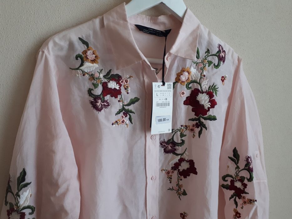 Zara Koszula Bluzka jedwab kwiaty haft haftowana L nowa piekna