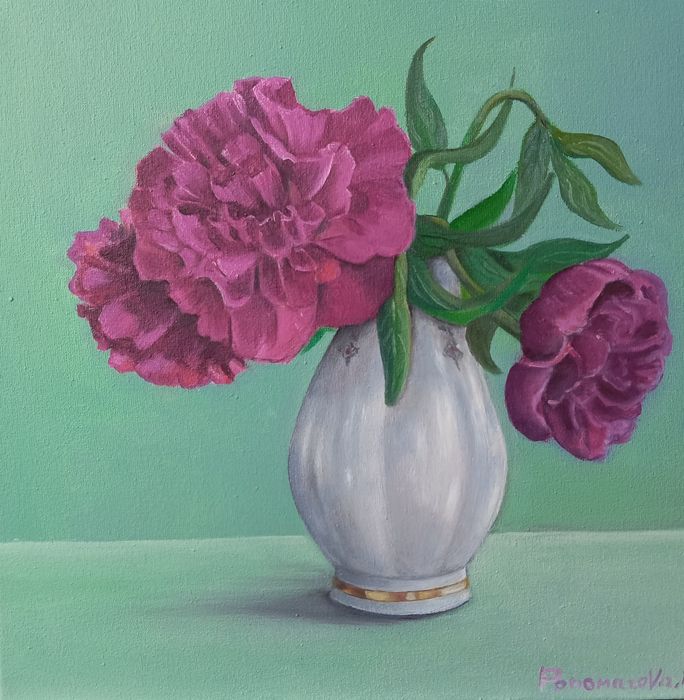 Картина масло, олія. Півонія. Пионы