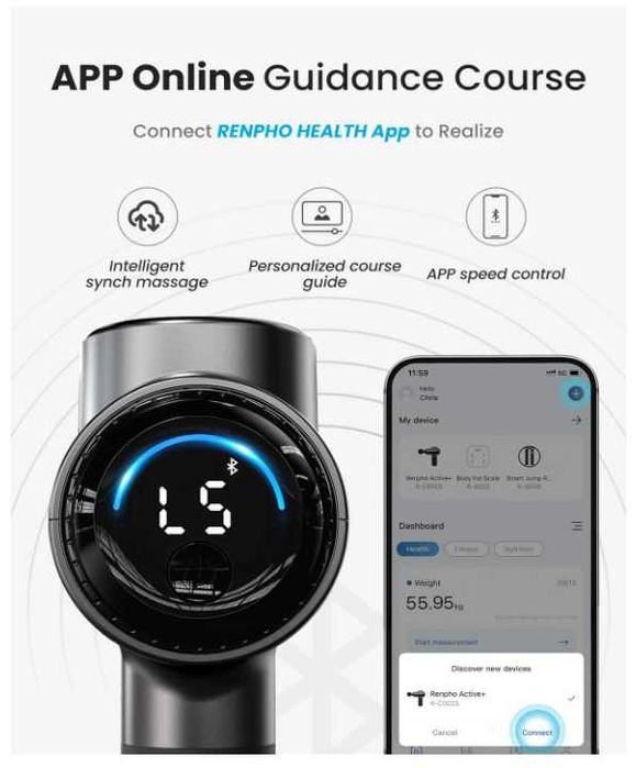 Pistolet do masażu z funkcją podgrzewania i Bluetooth RENPHO