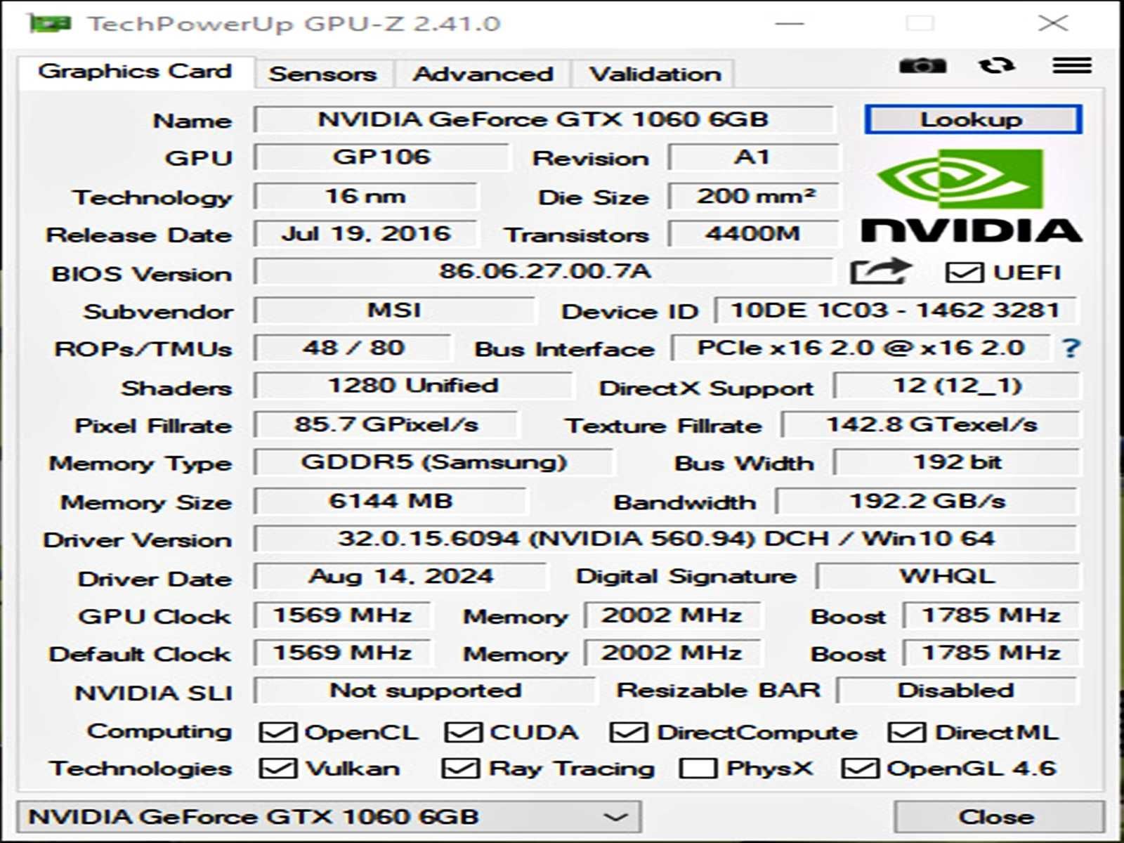MSi 6GB GTx 1060 - Karta graficzna