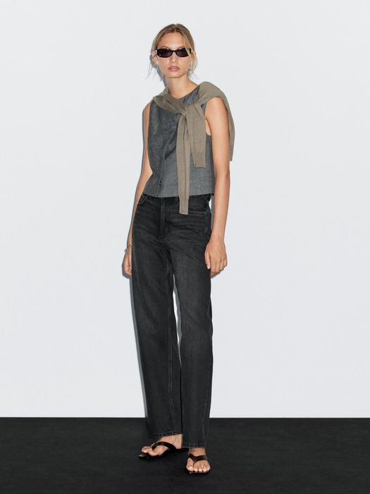 Джинси прямі , палацо чорні, молочні, сині ,сірі  Witleg 42-44 Zara