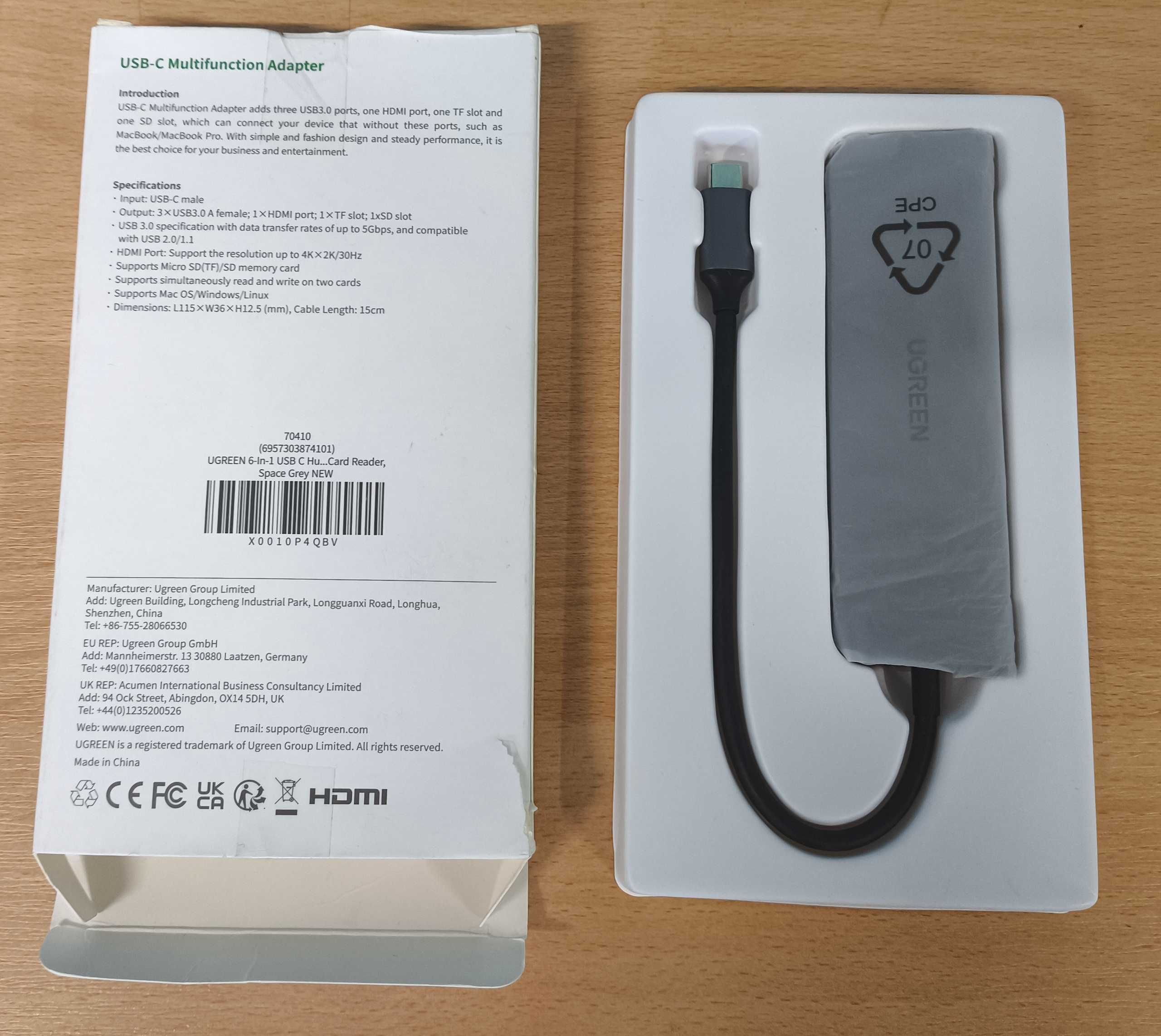 HUB ADAPTER USB-C HDMI 4K PD 3xUSB 3,0 czytnik kart SD/TF [2148]
