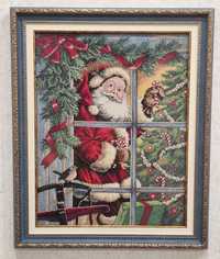 Вышитая картина Санта в окне