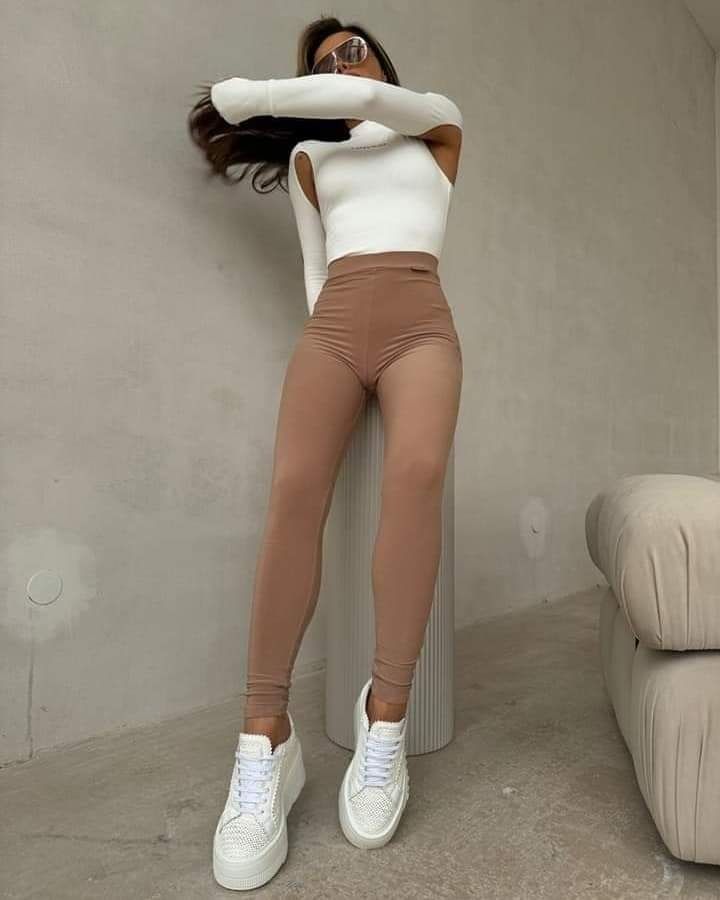 Legginsy LaManuel Hustle XS S M beżowe brązowe
