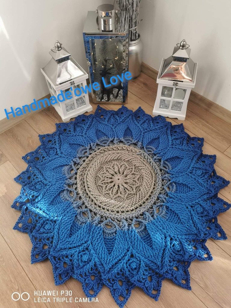 Dywan 3D na szydelku handmade ombre ze sznurka