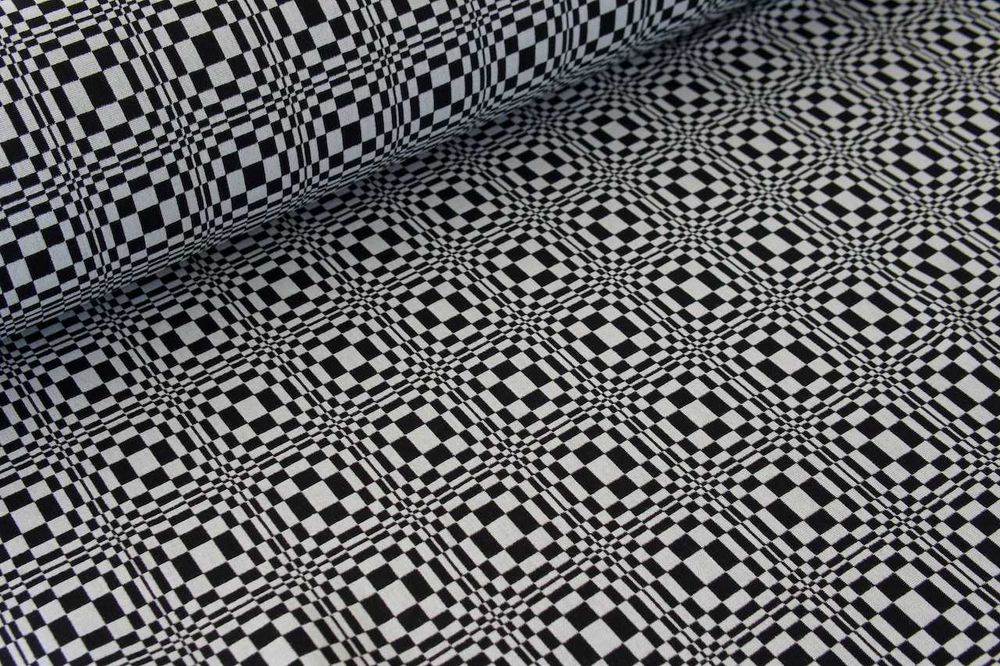 Czarno-biała tkanina w ciekawy geometryczny wzór