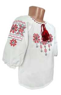 Вишита блуза для дівчинки з геометричним орнаментом Червоний орнамент
