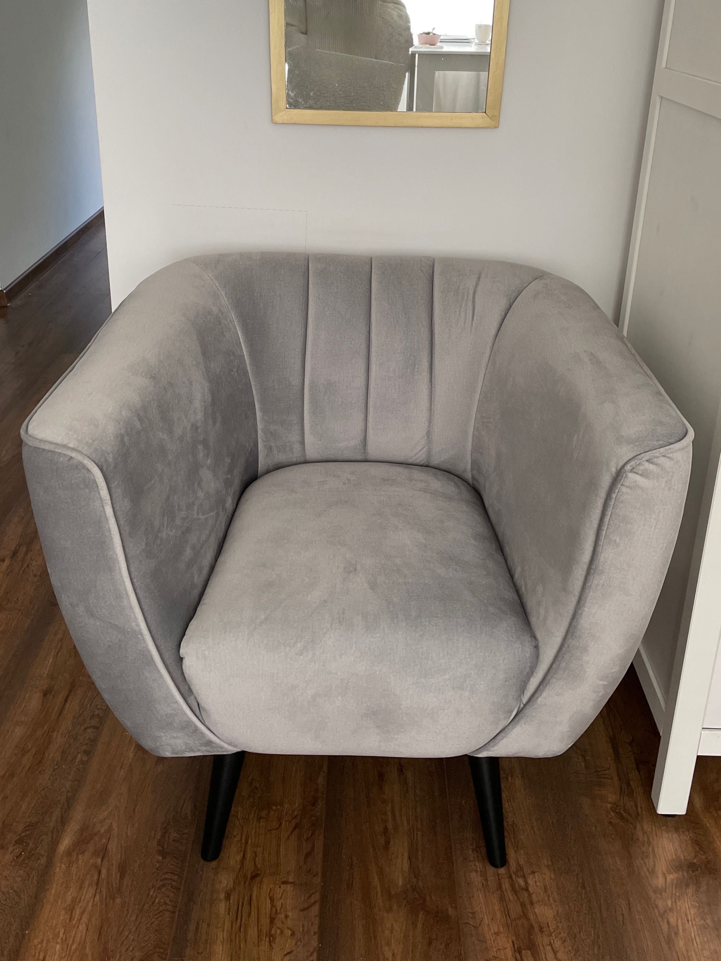 Sofa + Fotel Komplet Mebli Szary Welur Monolith Art Deco Modern