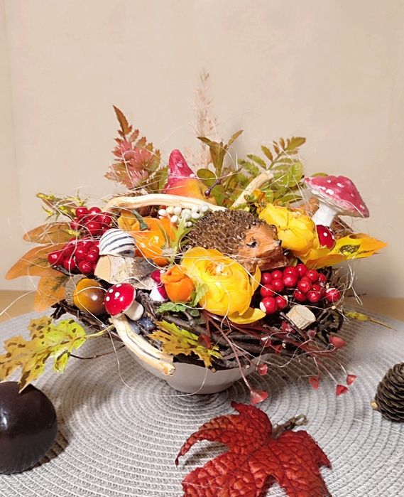 Осінній вінок на двері купити Осіння композиція на стіл декор гарбуз