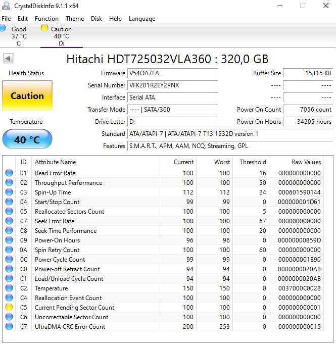HDD Hitachi 320gb (hdt725032vla360)