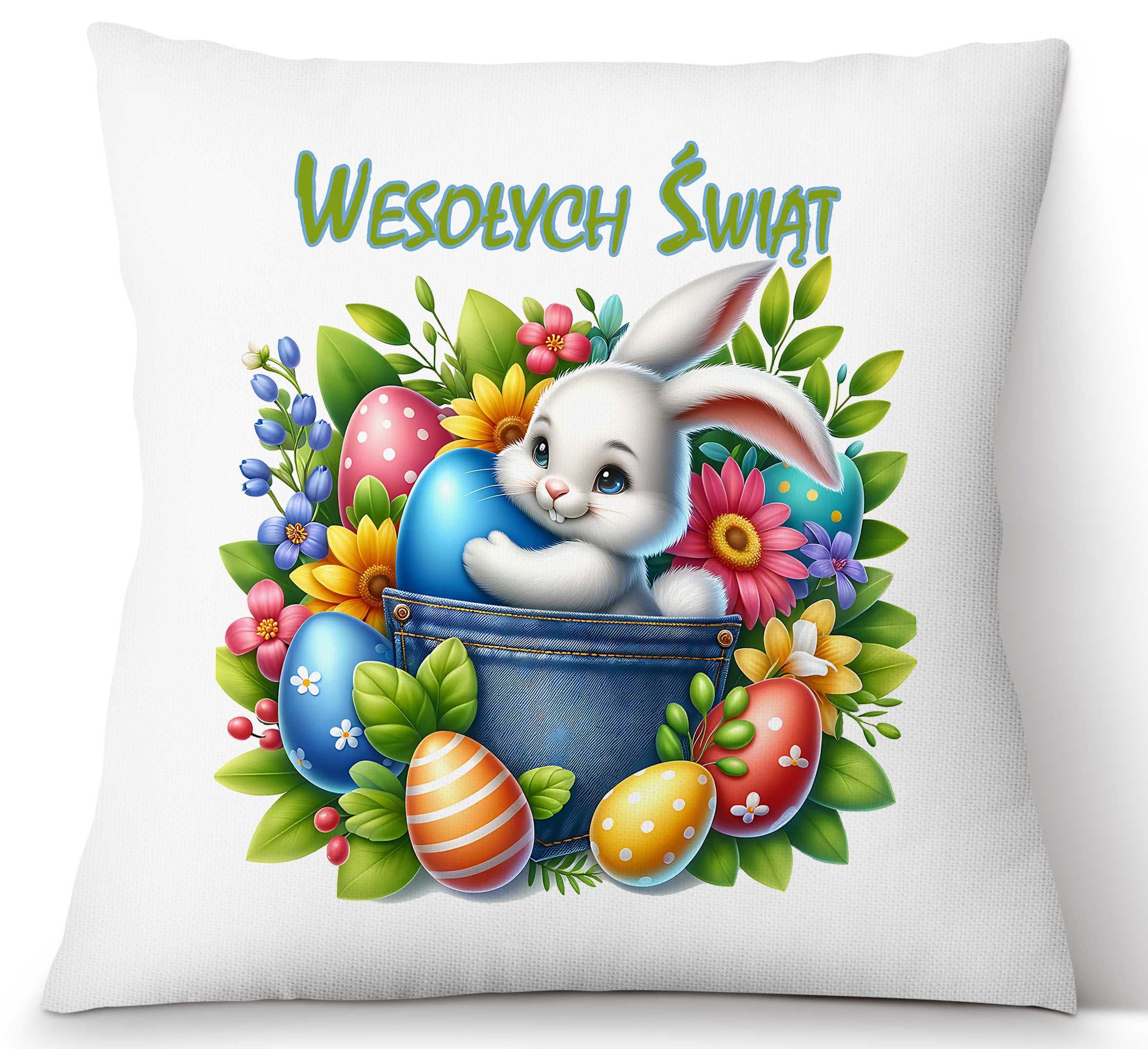 Dekoracyjna Poduszka Wielkanocna z Uroczym Króliczkiem, Wielkanoc,