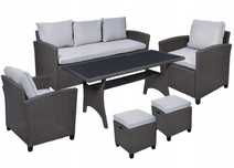 Komplet mebli ogrodowych z technorattanu Sofa Pufy Fotele Stół NOWE