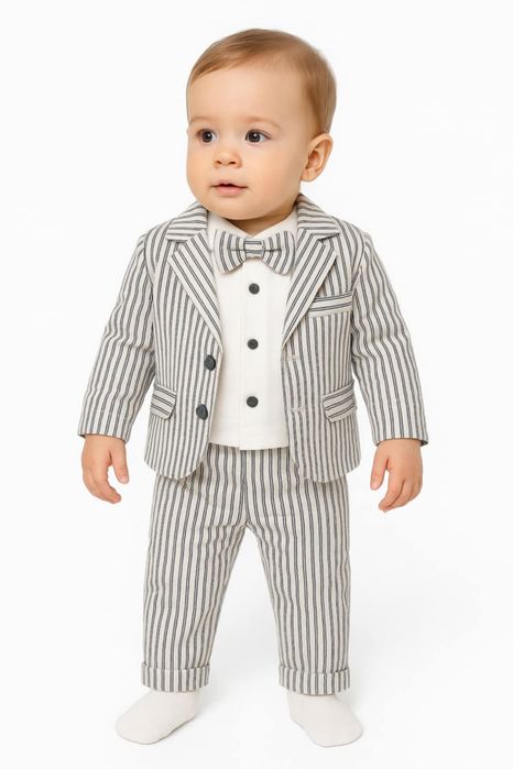 Elegancki garniturek dla chłopca na chrzest bawełna organiczna r.56