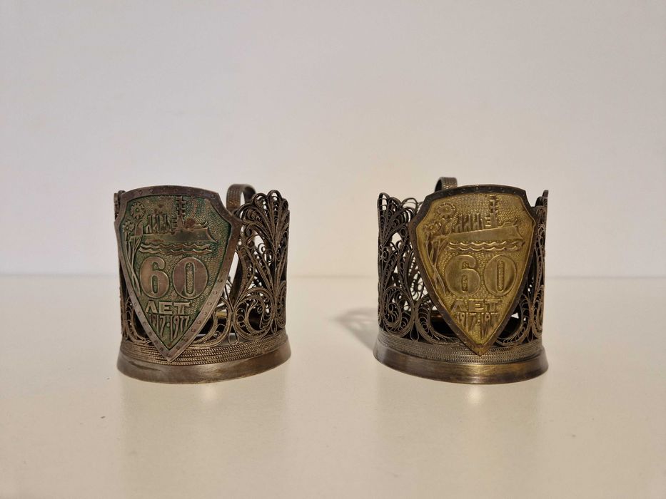2x posrebrzany uchwyt na szklankę. 60 lat ZSRR