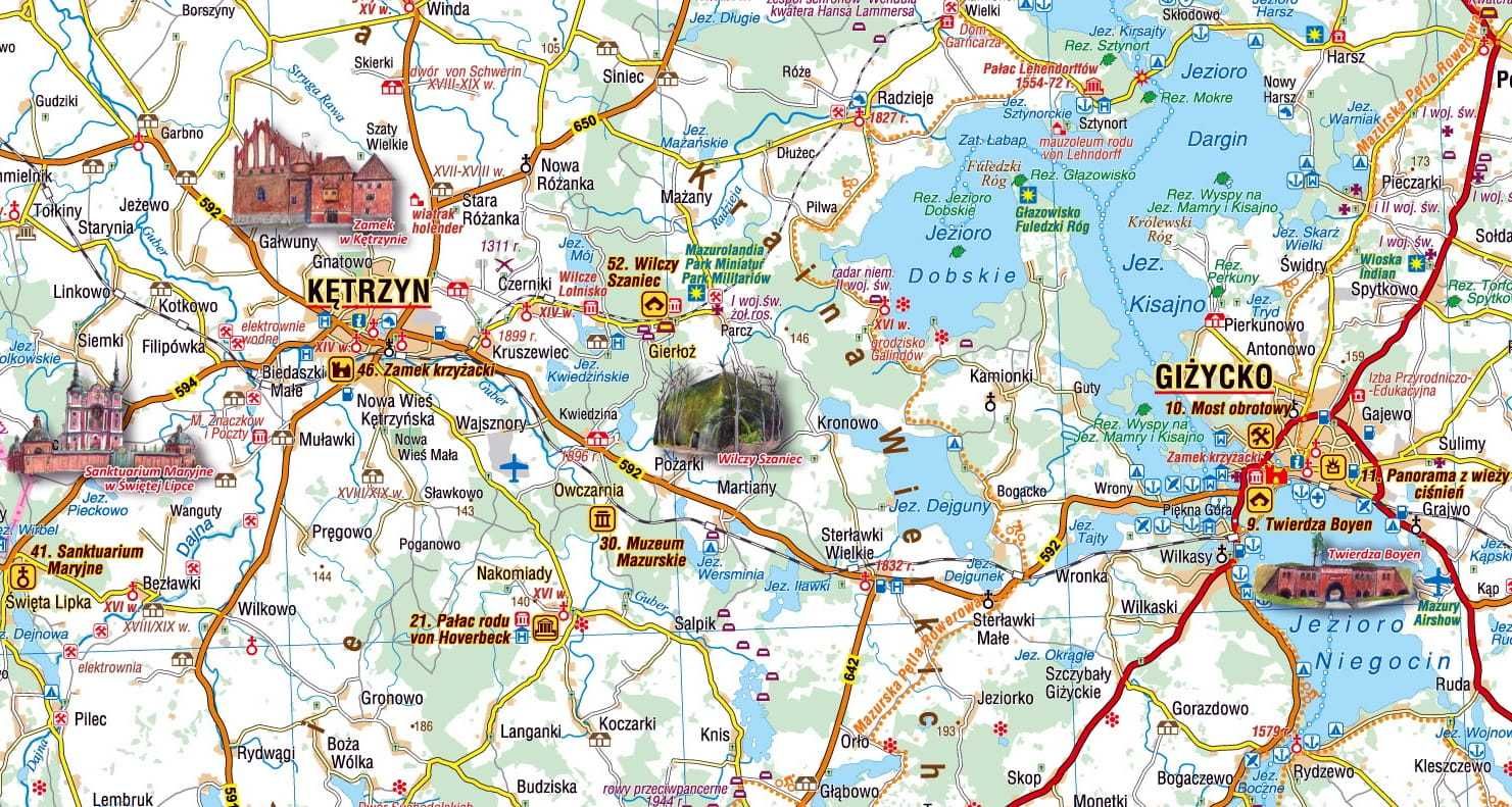 MAPA ATRAKCJI turystycznych Warmia i Mazury 1:225 000 COMPASS W.3