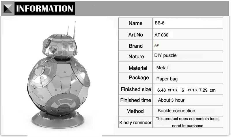 Metalowe Puzzle 3D - Model Star Wars: robot BB-8