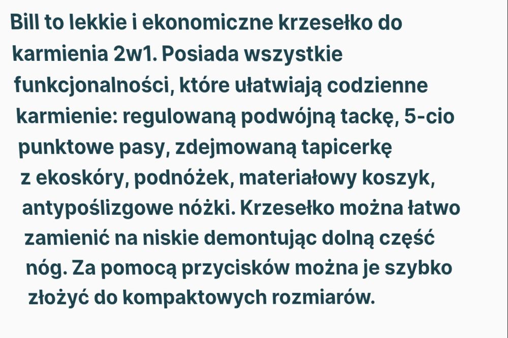 Krzesełko do karmienia Cartero Bill 2w1