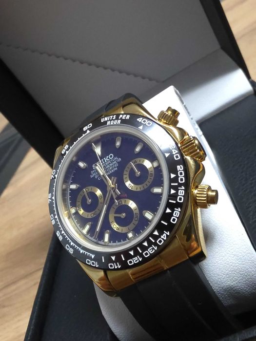 Seiko mod Daytona złoto szafir nowy