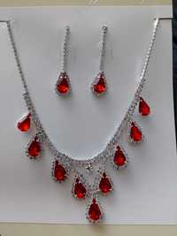 Zestaw biżuteri glamour krwista czerwień kryształki cyrkonie