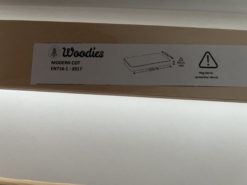 Łóżeczko woodies modern cot + dodatkowy bok, szuflada, materac ikea