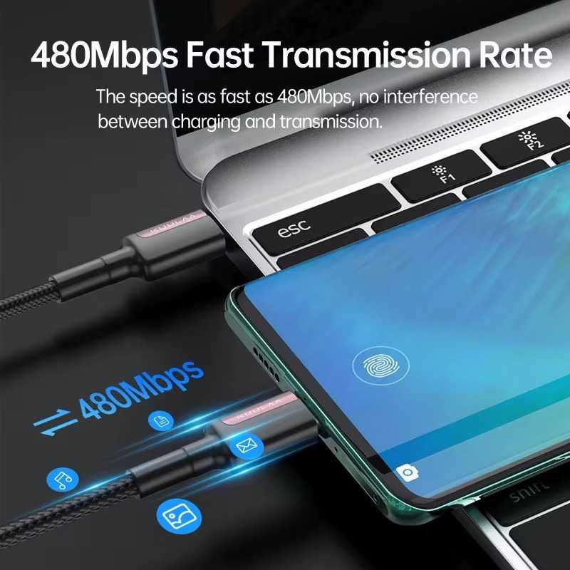 KUULAA Кабель USB C to USB Type C Cable PD 65W 200см Fast Charger