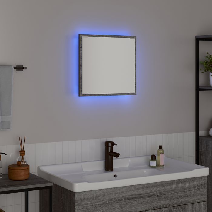 vidaXL Lustro Łazienkowe LED Szare Sonoma 40x8.5x37 cm MDF