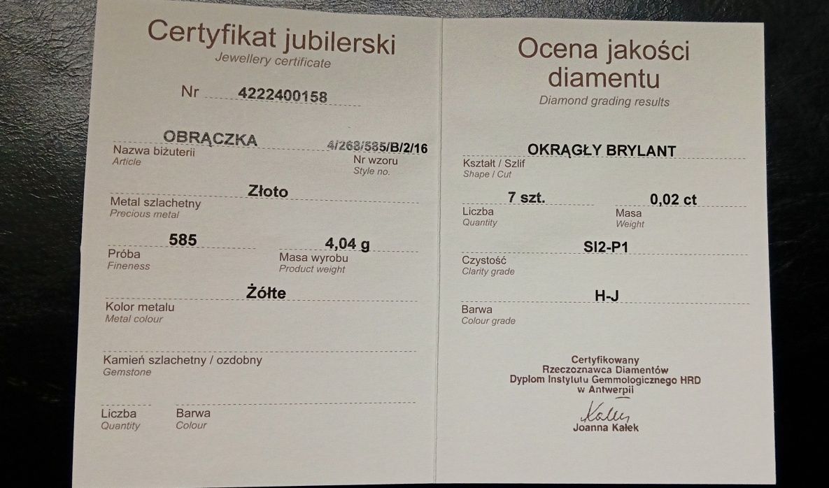 Obrączki złote (próba 585)