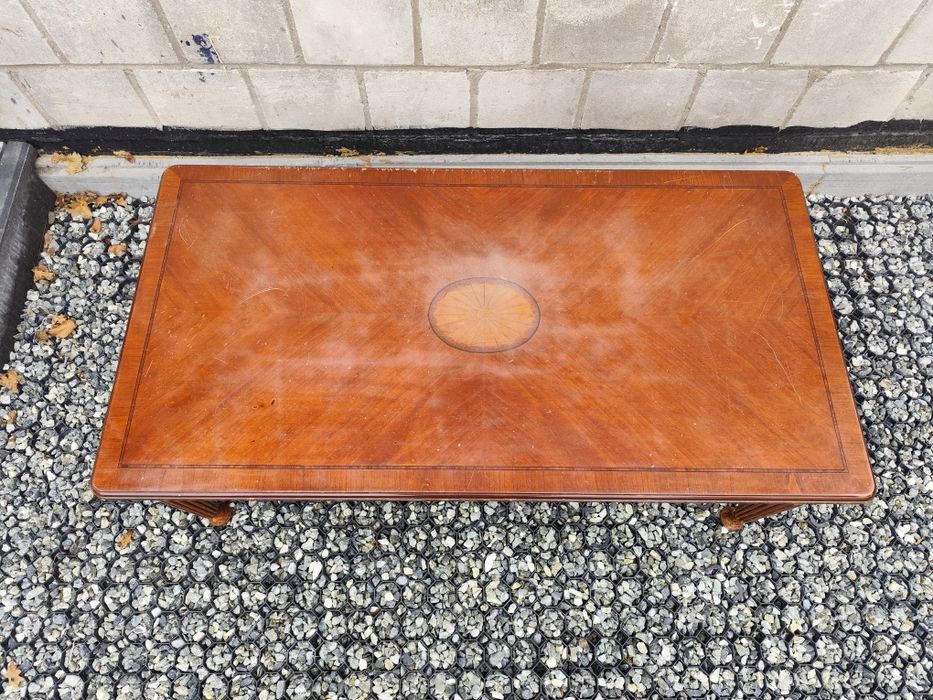 Stara ława , stolik kawowy z intarsją