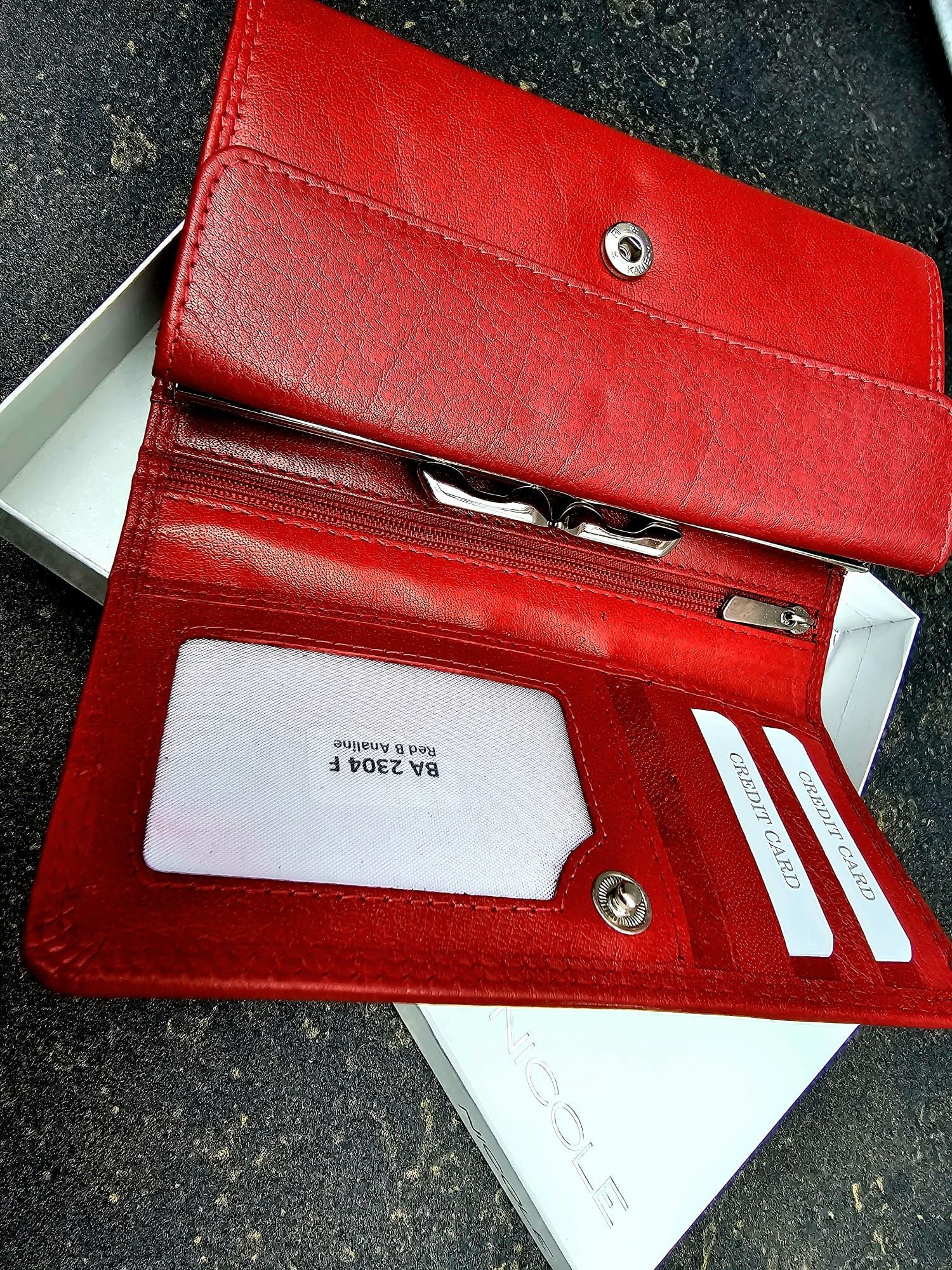 Nowy modny długi portfel skórzany damski marki Nicole Czerwony