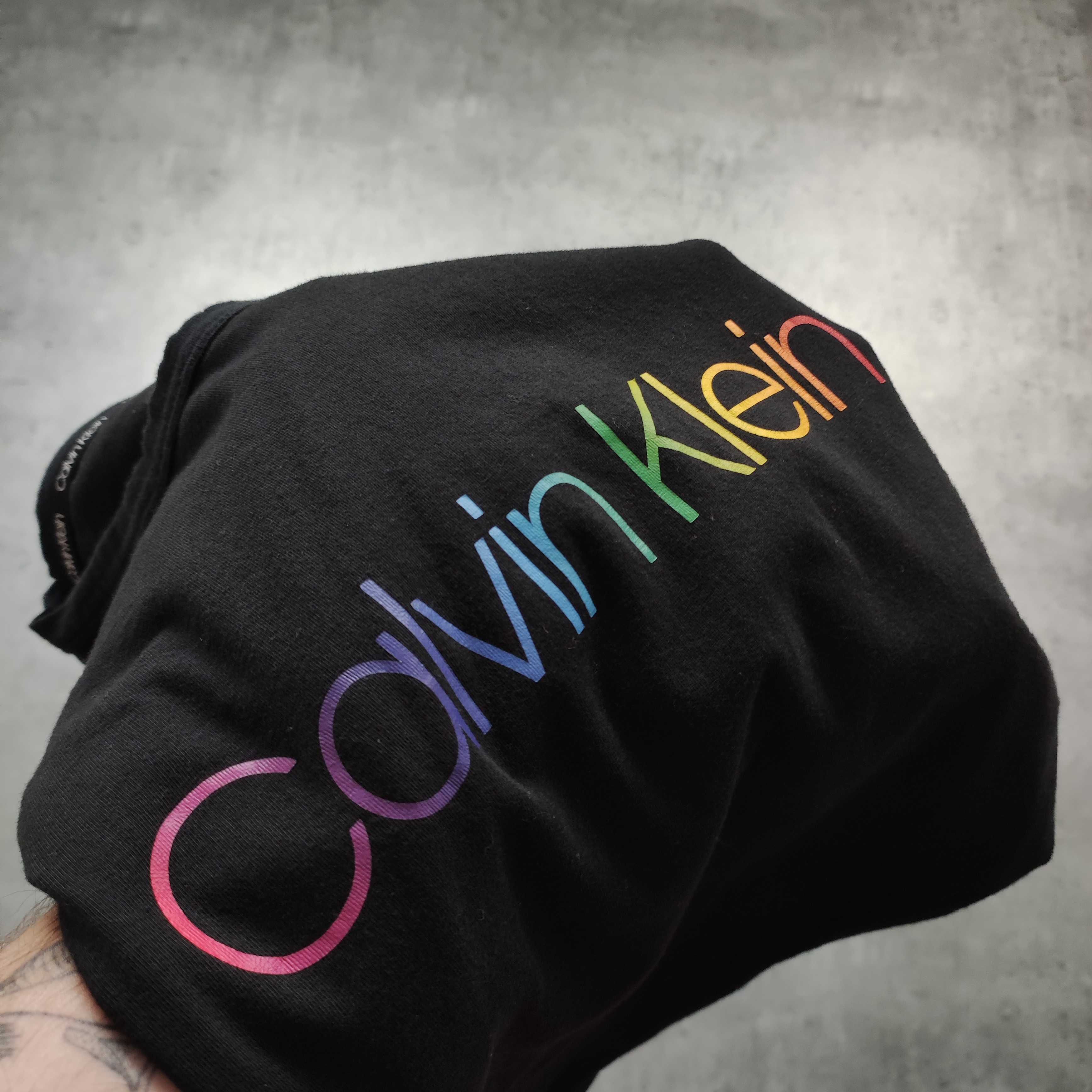 MĘSKA Koszulka Czarna Bawełna Duże Logo Calvin Klein PREMIUM Casual