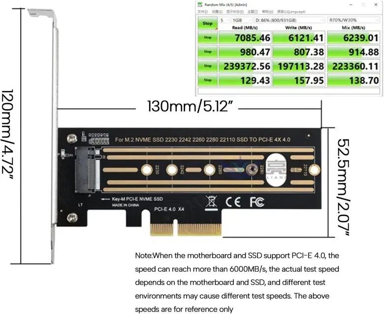 Интерфейсная карта Поддержка PCI-Express X16 2230-22110 Размер M.2 SSD