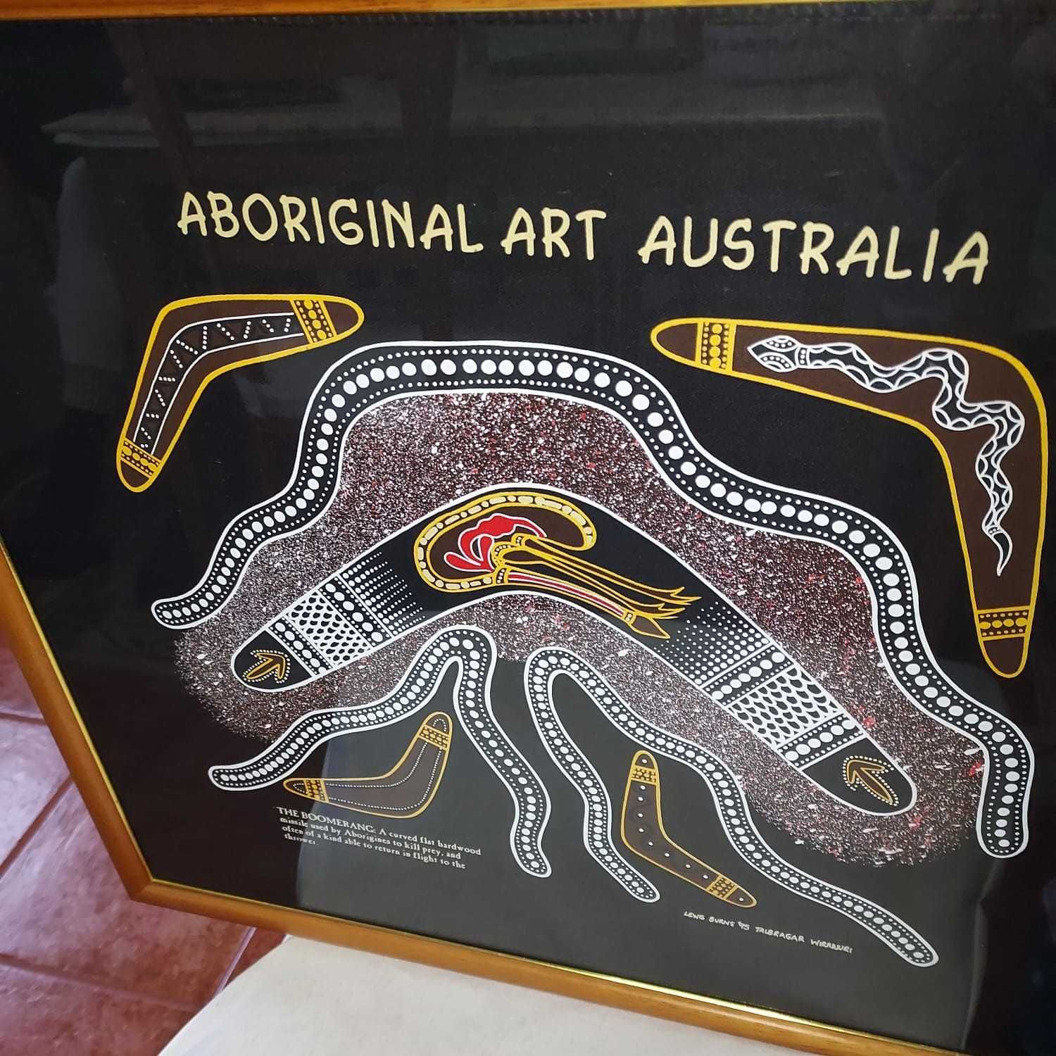 Pintura aborígene/boomerangs (Austrália); Arte Egípcia (2 quadros)