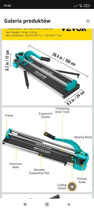 Vevor Maszynka do cięcia płytek glazury terakoty ręczna 1200MM