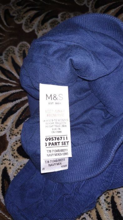 Штаны M&S микровельвет с подкладкой, на 9-12 мес., х/б, КАЧЕСТВО