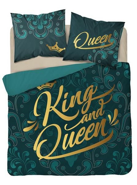 Pościel 160x200 Król i Królowa ornament butelkowa zieleń King and Quee