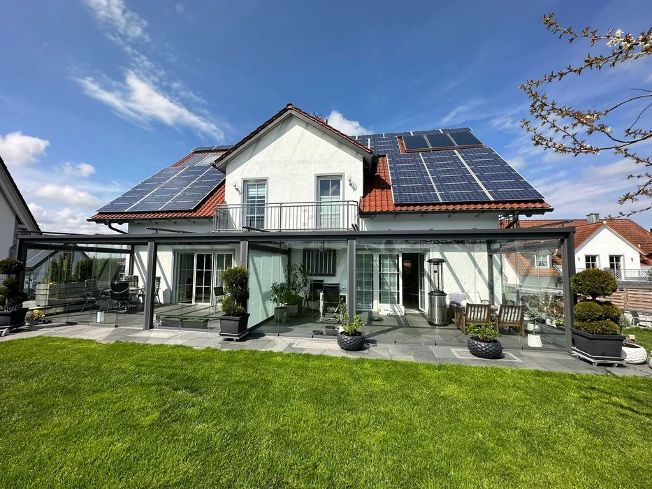 Zadaszenie tarasu,pergola,aluminium -szklo,drzwi przesuwne.