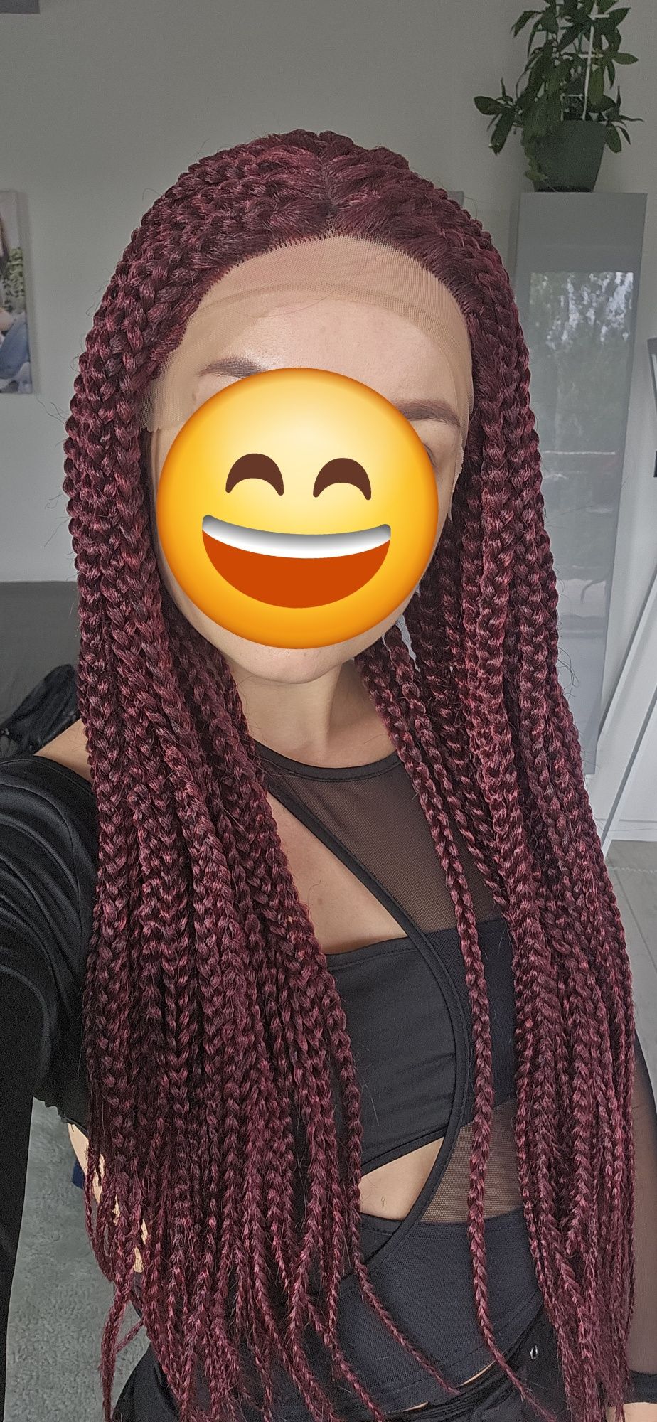 Peruka lace front warkoczyki syntetyczne bordowe afrykańskie