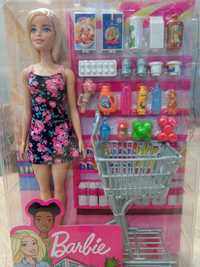 NOWA Lalka Barbie na zakupach akcesoria zakupy Barbi sukienka wózek