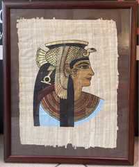 Duży egipski obraz na papirusie. Oryginał w ramie, za szybą 55x45