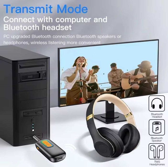 Bluetooth-адаптер 5.4 AUX Приёмник-передатчик для авто, ТВ