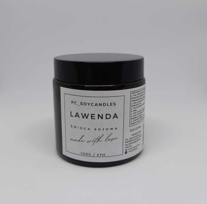 Świeca Sojowa Zapachowa Lawenda 120ml 27h Drewniany Knot
