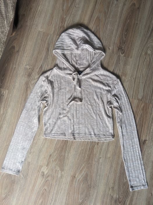 Bluza z kapturem krótka Crop top prążkowana prążki
