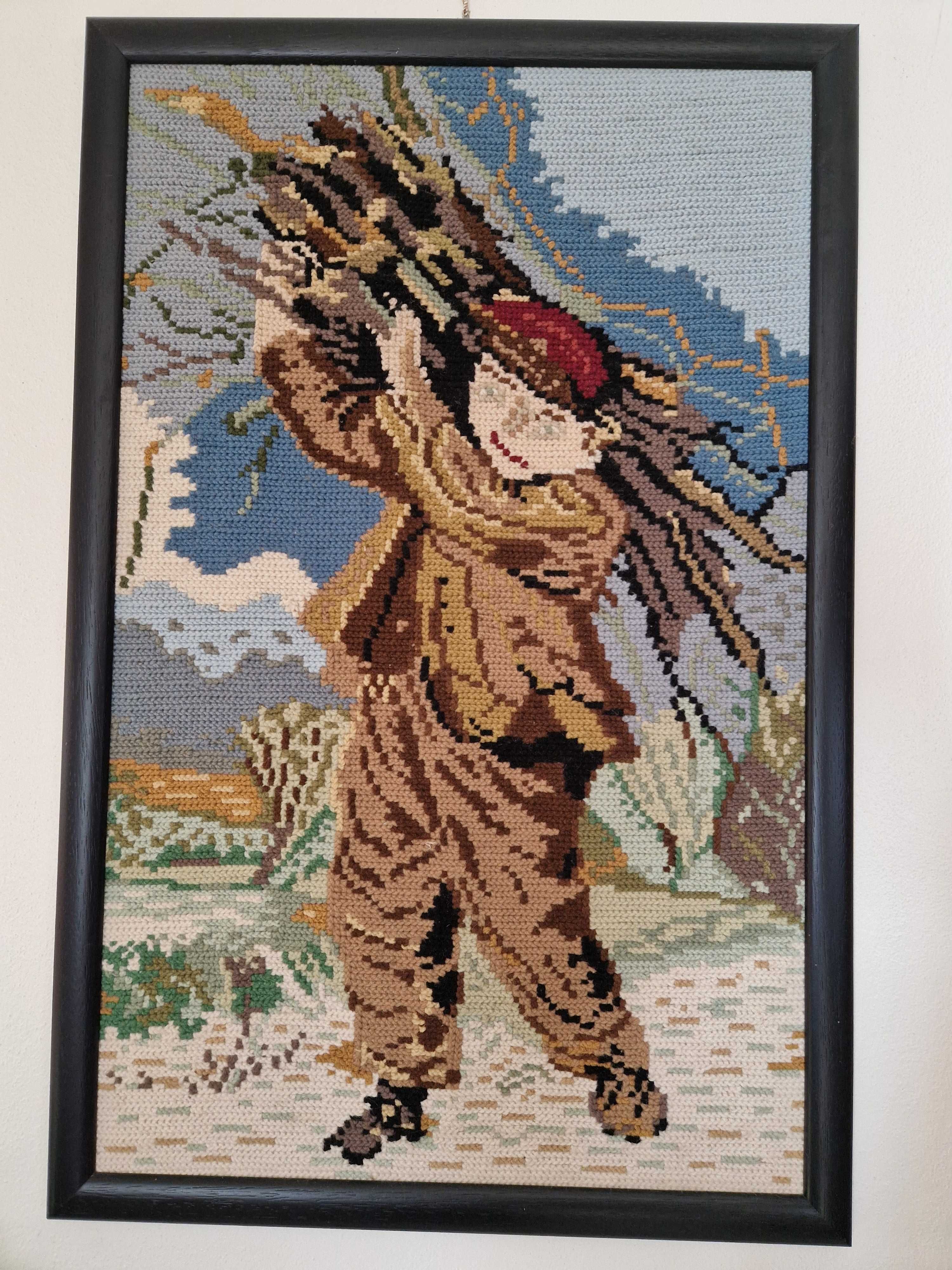 Quadro Bordado em Arraiolos – Artesanal – 91x61 cm com moldura