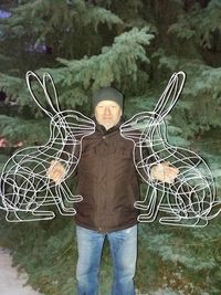 Световая скульптура топиари из проволоки 3D заяц