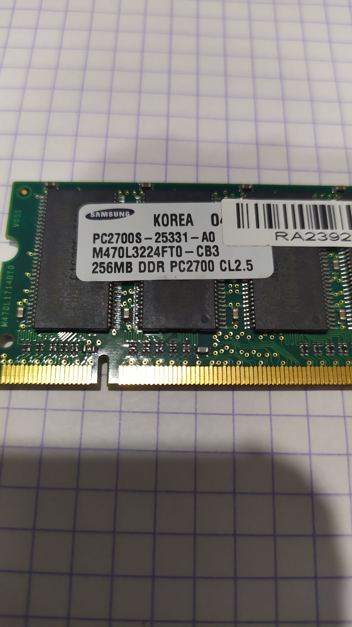 Pamięć RAM DDR Samsung 256 MB PC 2700S CL2,5