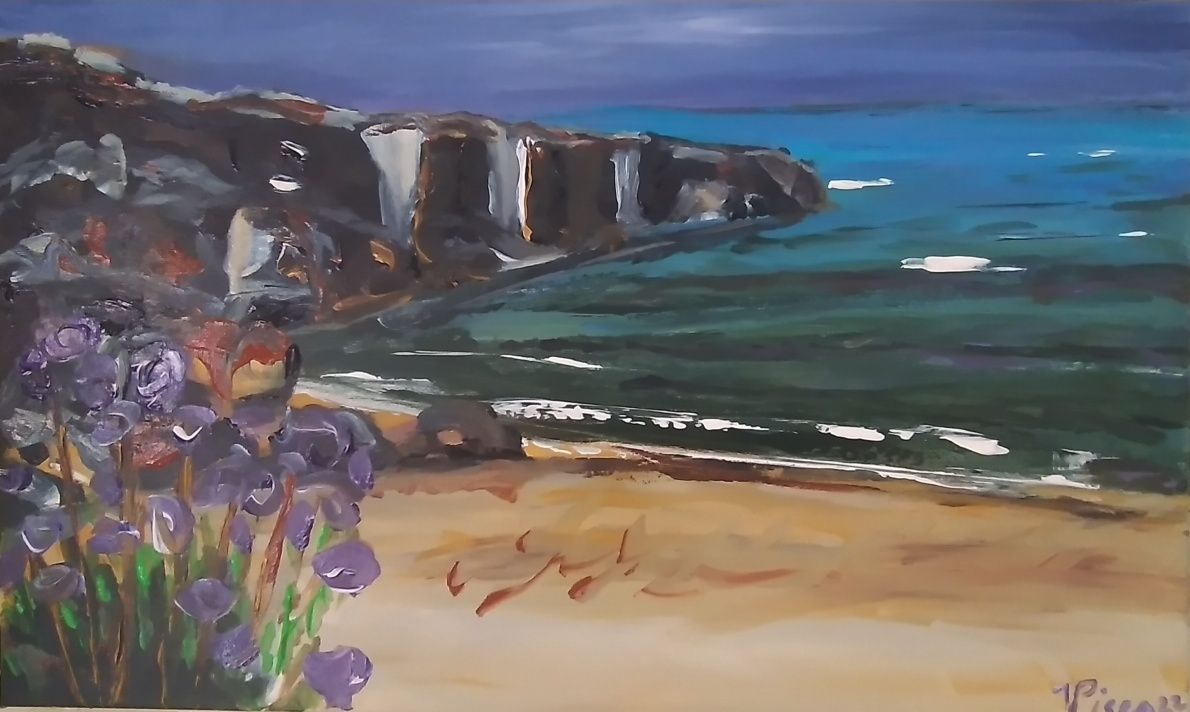 Acrílico sobre tela, praia do malhão, 30x50 cm, 2022