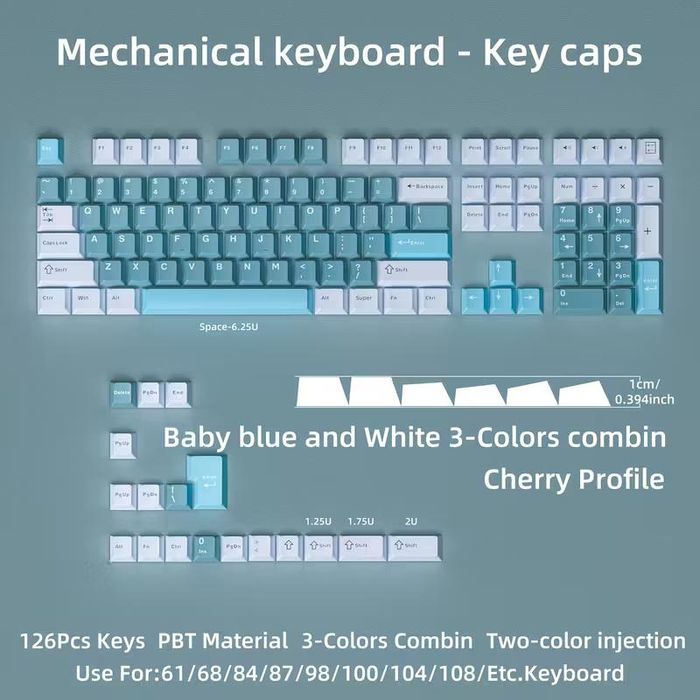 Набір кейкапів PBT Dye-Sub, 126 клавіш, Cherry Profile