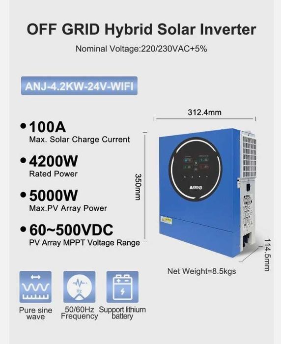 Anenji 4.2kW 4200W 24V з WiFi модель 2025