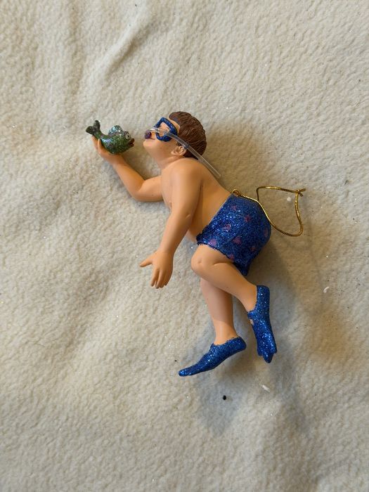 Enfeite sereio merman em porcelana com glitter – vários