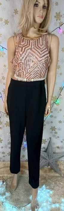 Kombinezon damski czarno/pudrowy róż cekiny, Marc Angelo 44